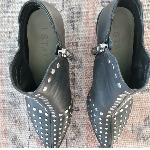 Anthropologie 𝅺1.STATE Loka Studded Leather Heeled Ankle Bootie - Picture 4 of 5